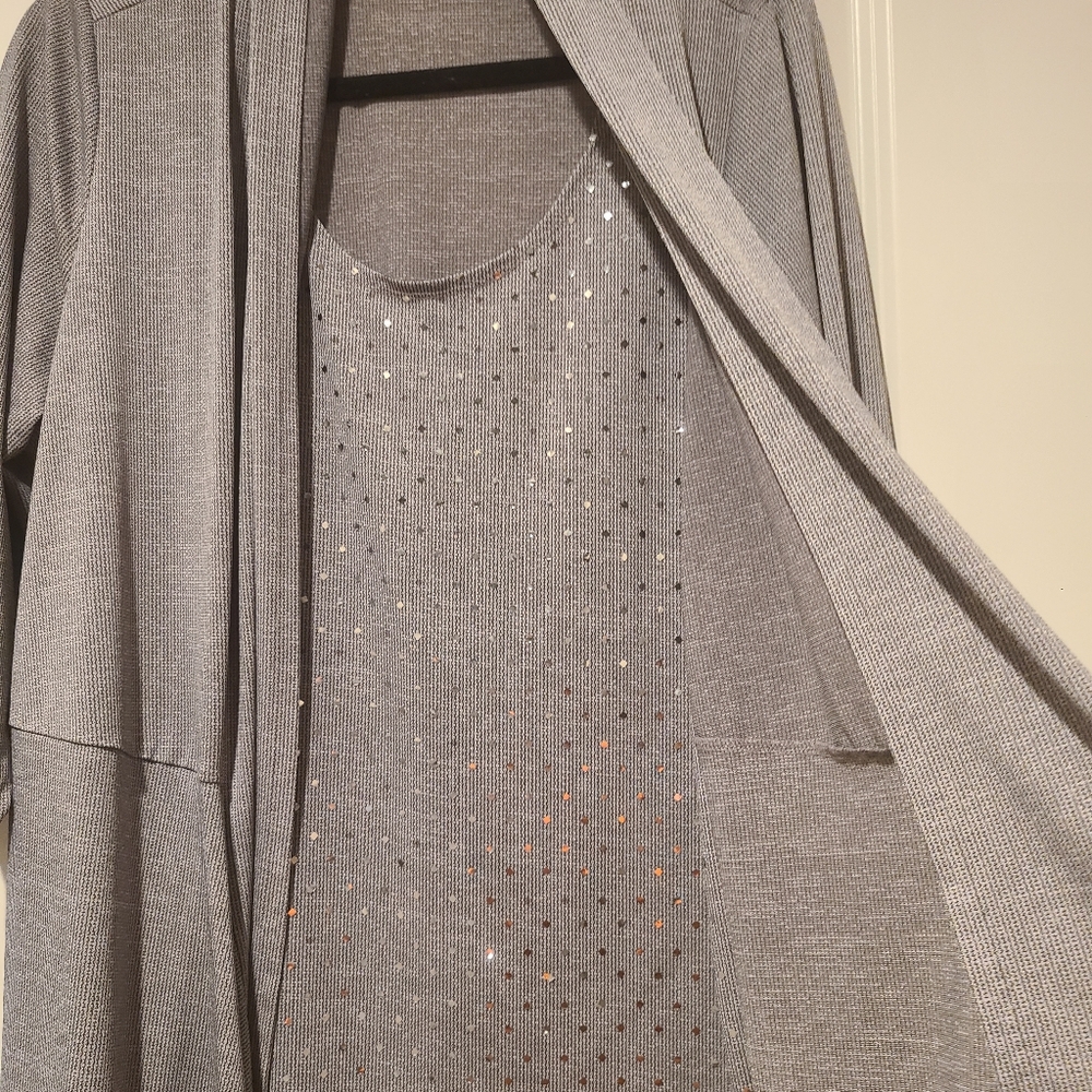 Gray sequin layered two-fer party tunic 1x